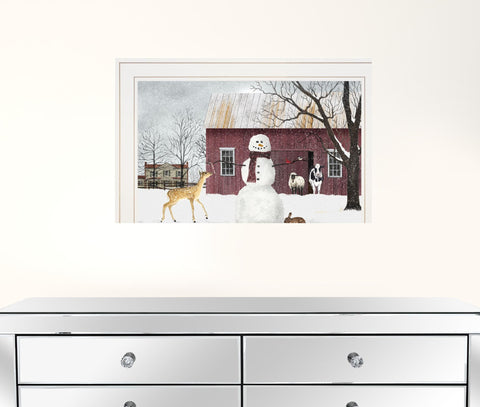 Snowman on the Farm White Framed Print Wall Art