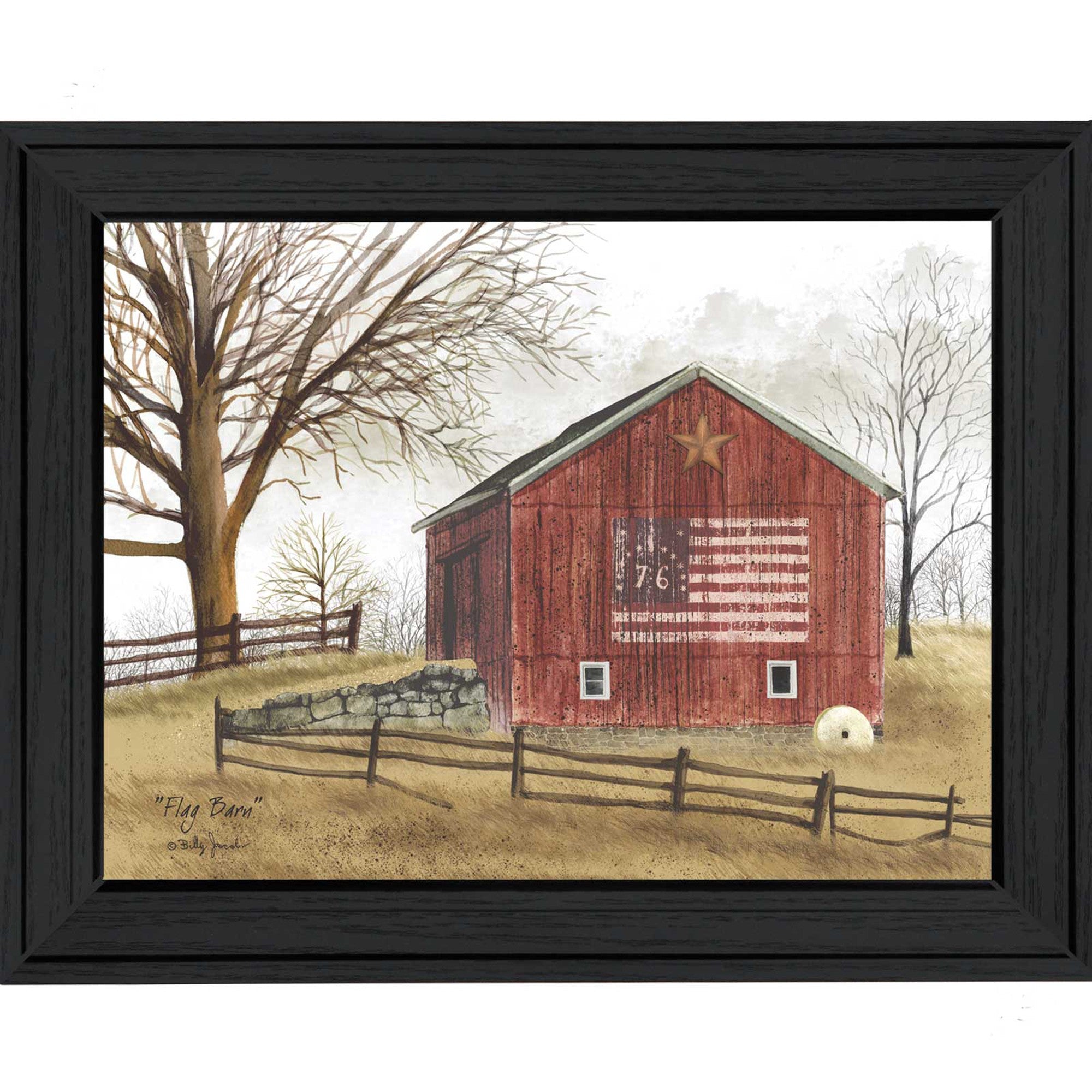 Red White and Blue Bicentennial Flag  on Barn  Black Framed Print Wall Art