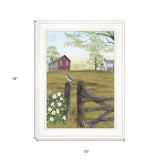 Blue Bird and Mornings Glory on the Farm White Framed Print Wall Art