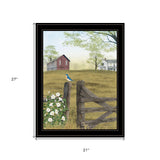 Blue Bird and Morning Glories on the Farm Black Framed Print Wall Art