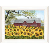 Sunflower Barn White Framed Print Wall Art