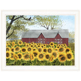 Sunflower Farm White Framed Print Wall Art