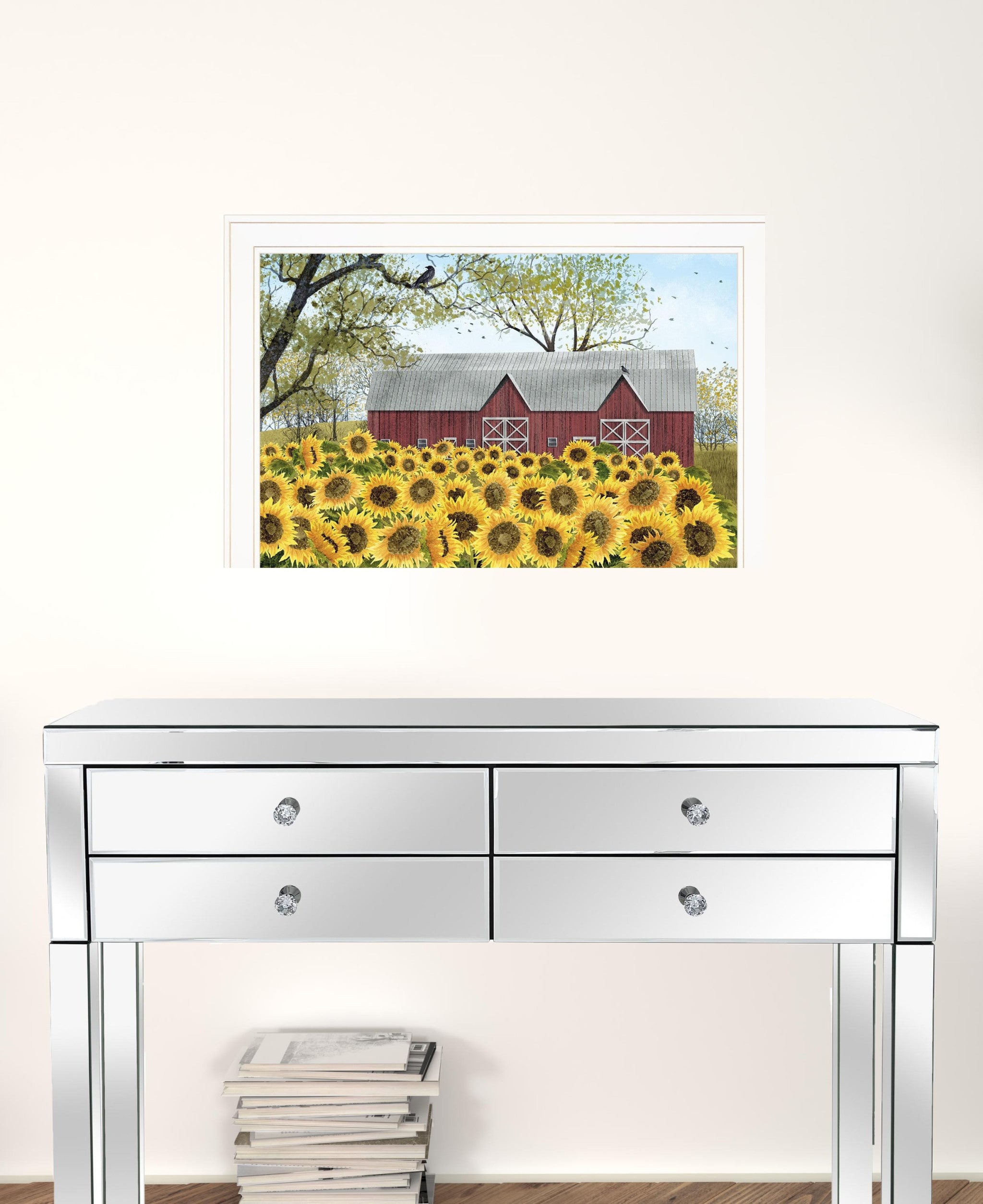 Sunflower Farm White Framed Print Wall Art