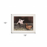 Pig and Chicken on the Farm White Framed Print Wall Art