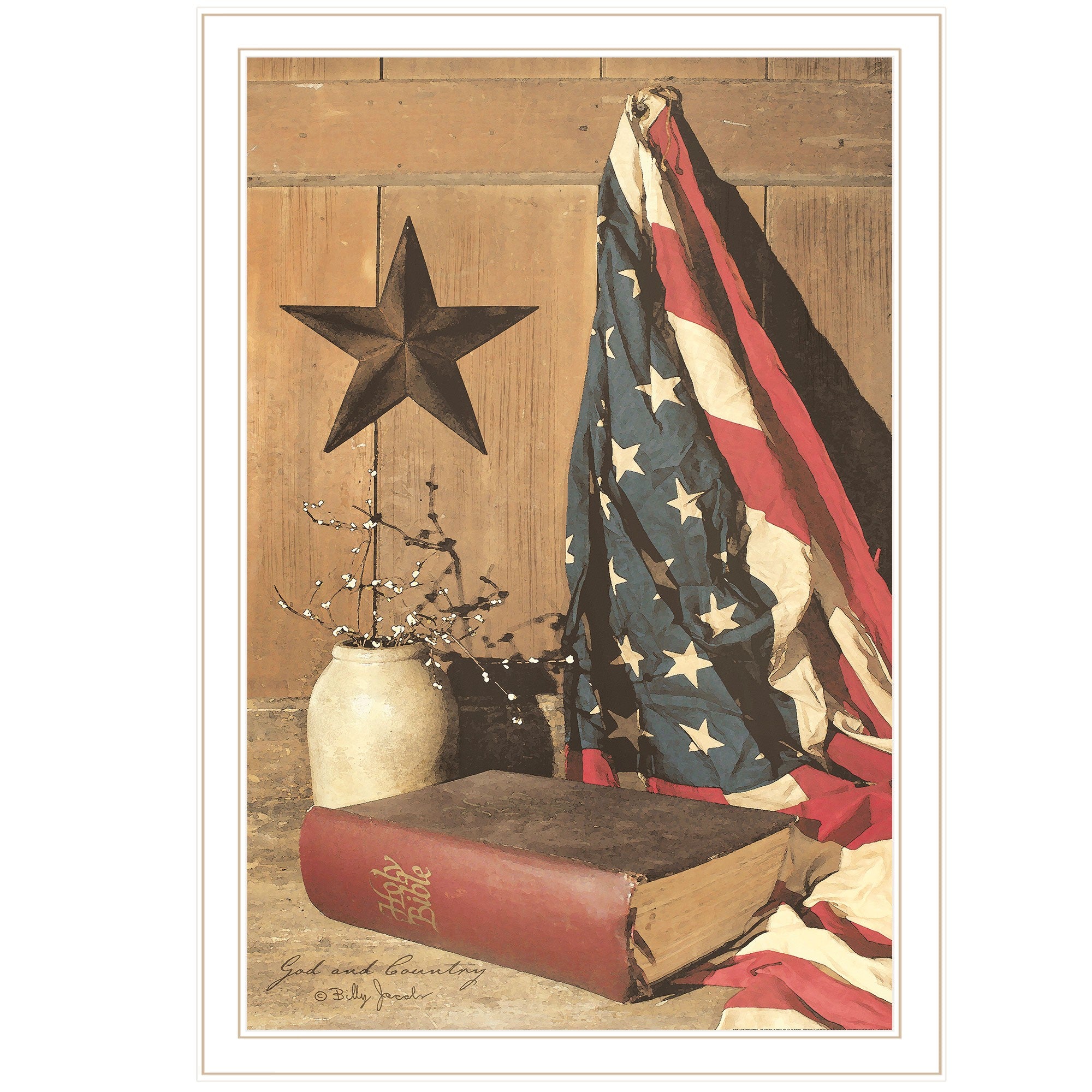 God And Country 7 White Framed Print Wall Art