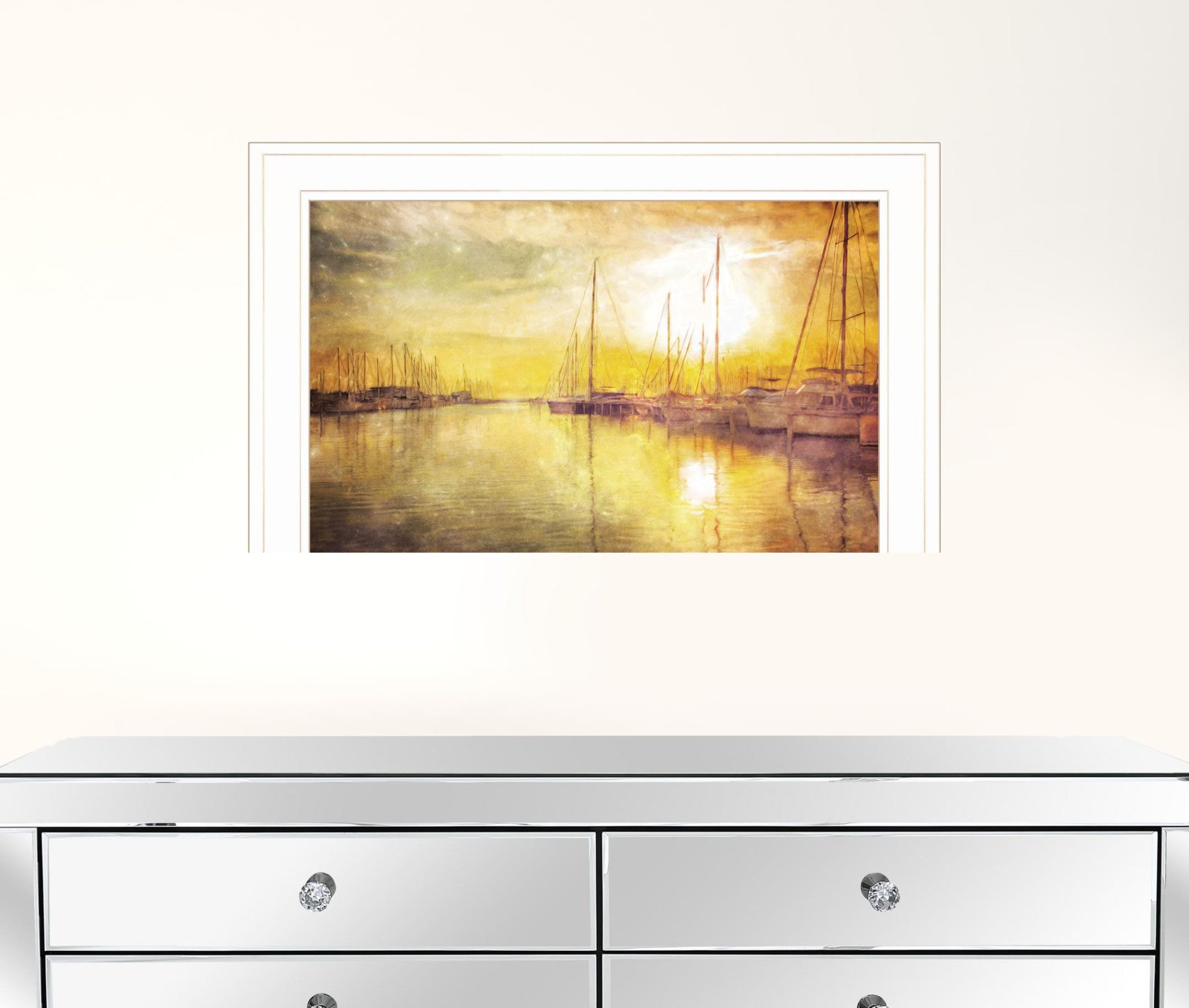 Yellow Sunset White Framed Print Wall Art