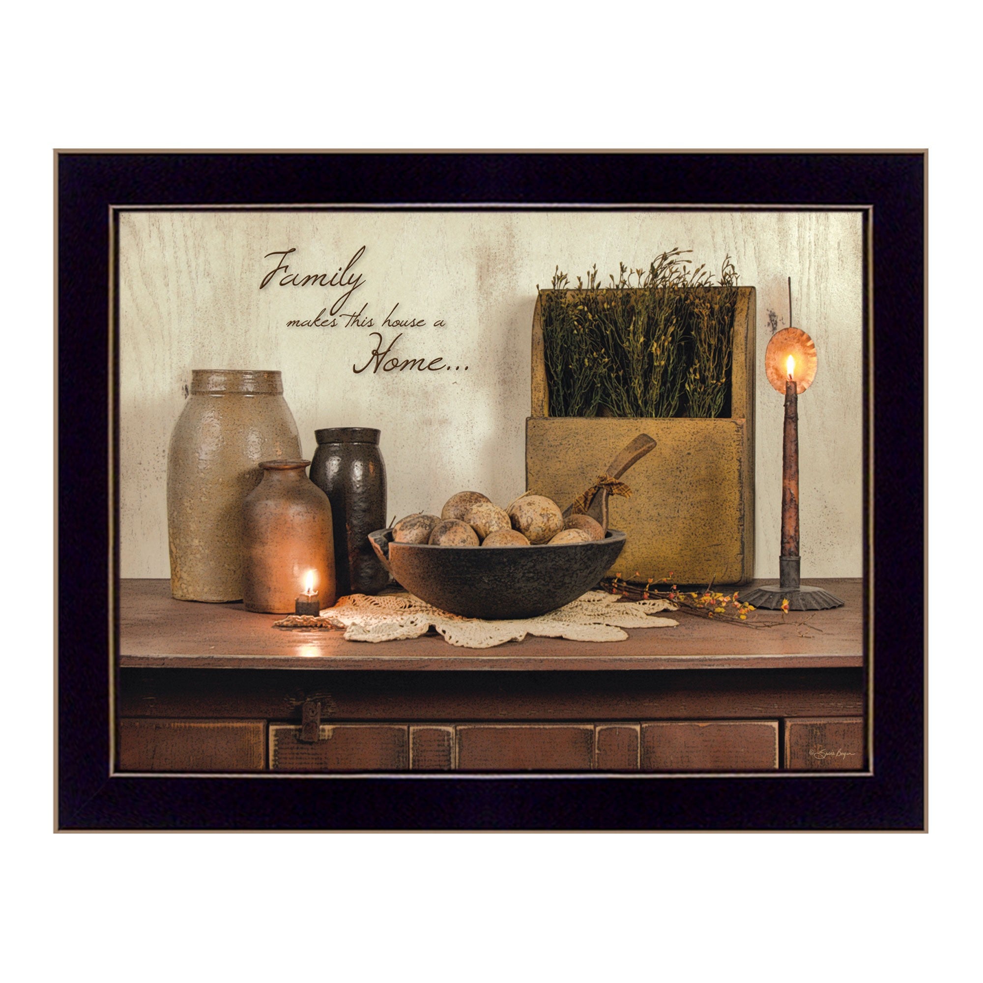 Family Makes A House A Home Black Framed Print Wall Art