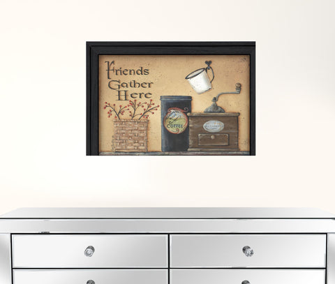 Friends Gather Here Black Framed Print Wall Art