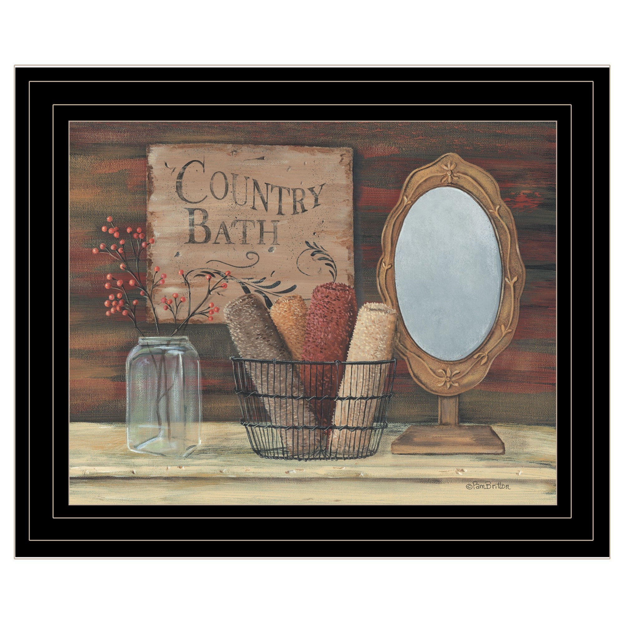 Country Bath 5 Black Framed Print Wall Art