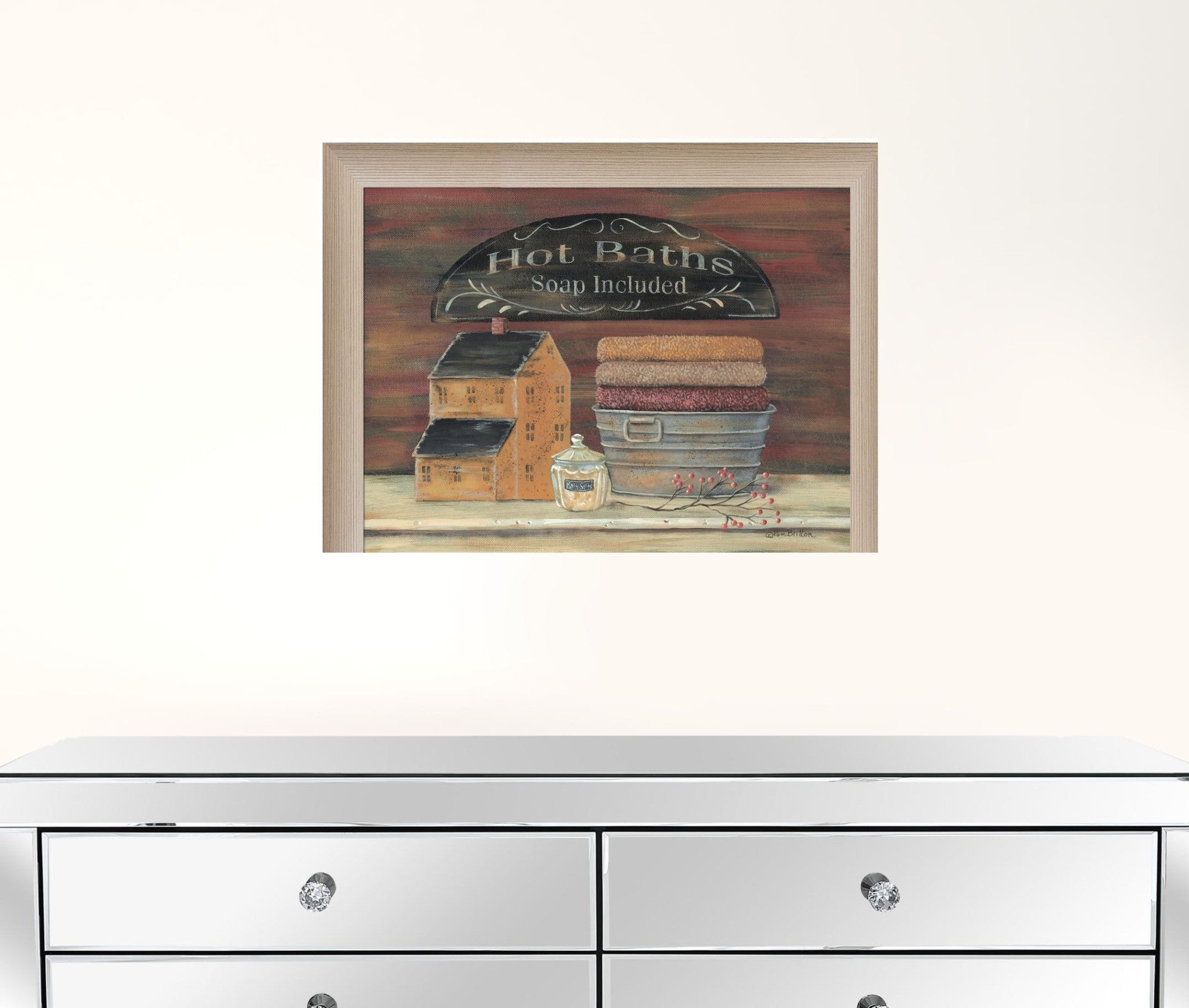 Hot Bath Brown Framed Print Bathroom Wall Art