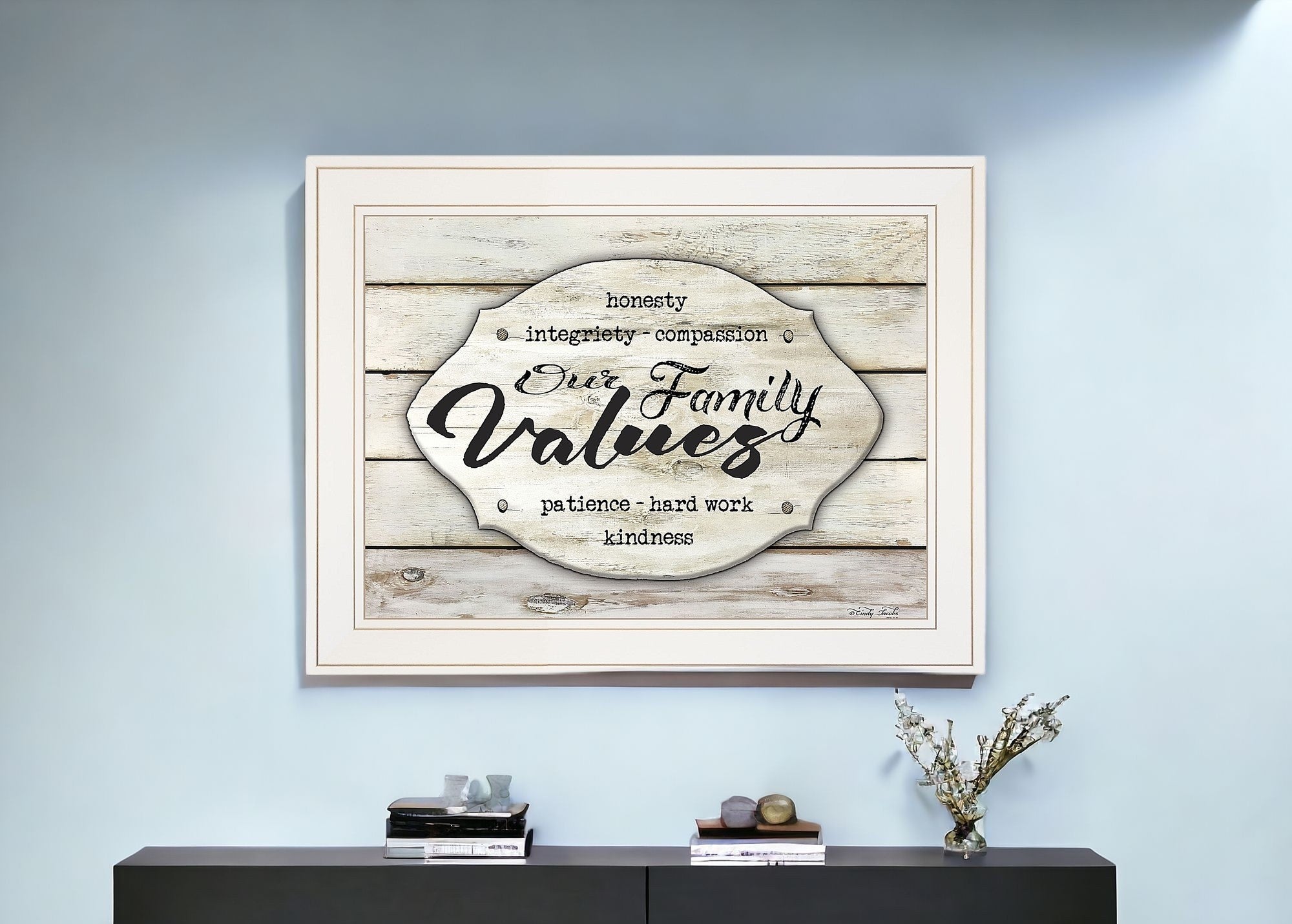Our Family Values 2 White Framed Print Wall Art