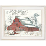 Winter Barn With Pickup Truck 1 White Framed Print Wall Art