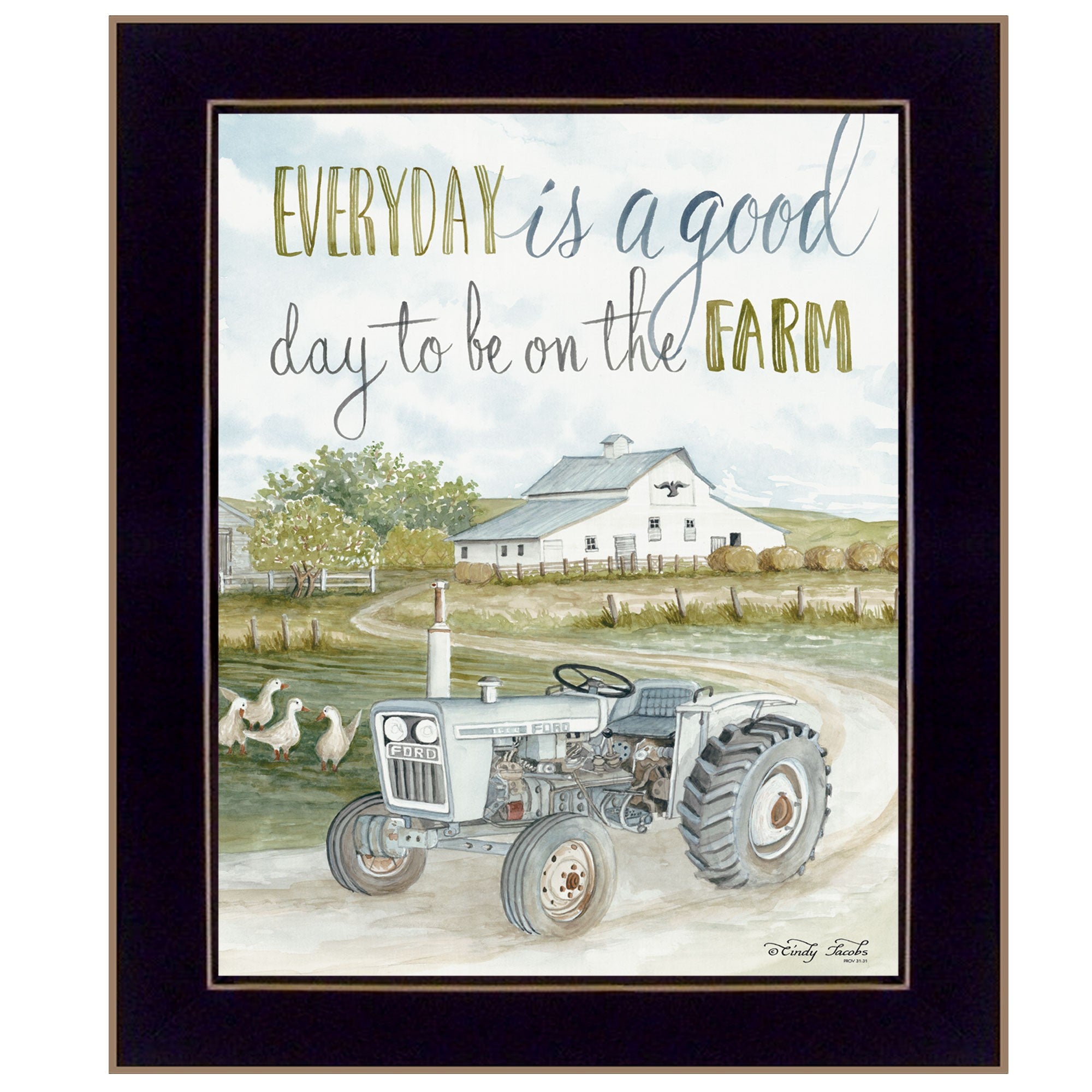 Good Day Antique Ford Tractor Black Framed Print Wall Art