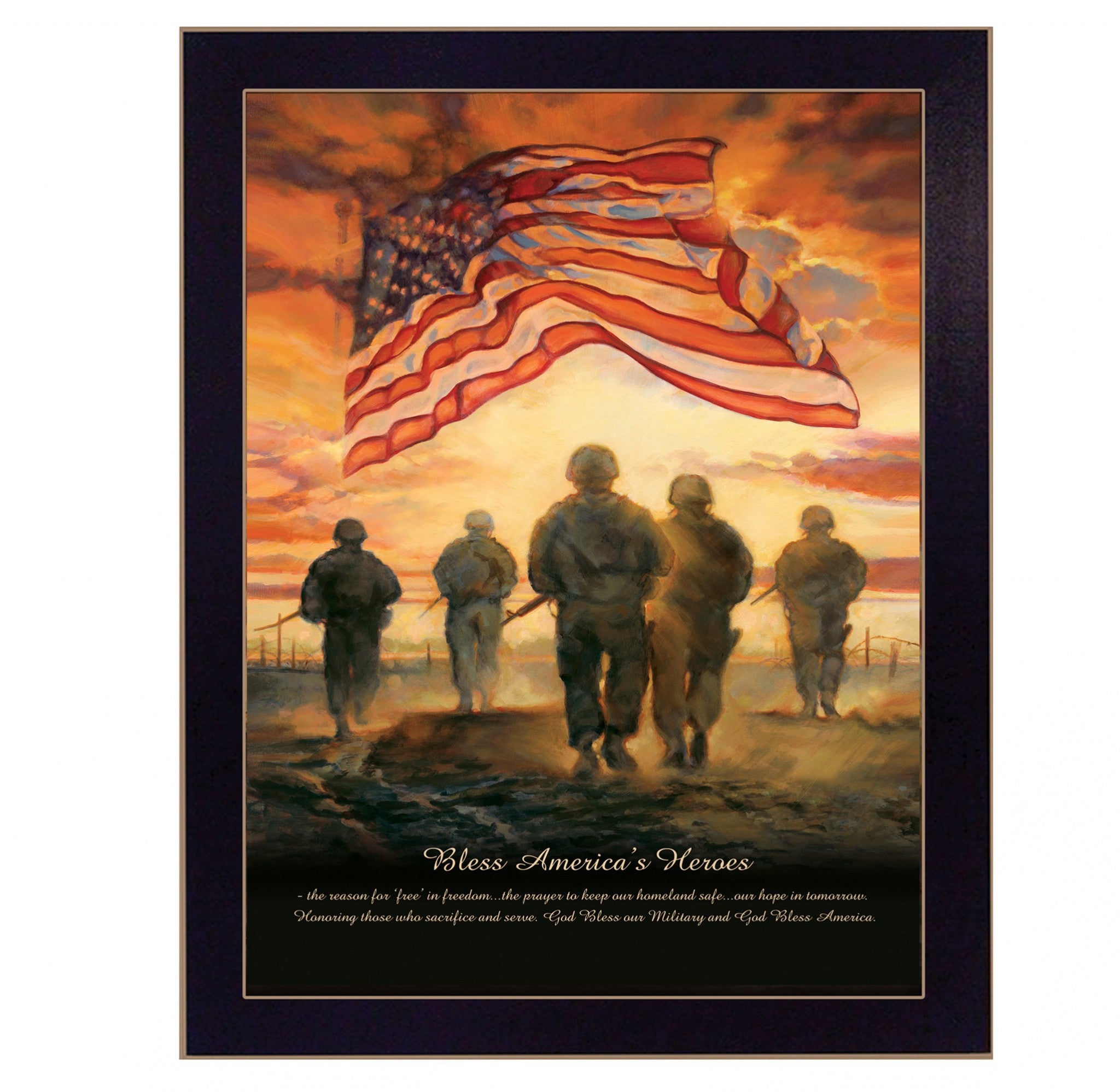 Bless Americas Heroes Black Framed Print Wall Art