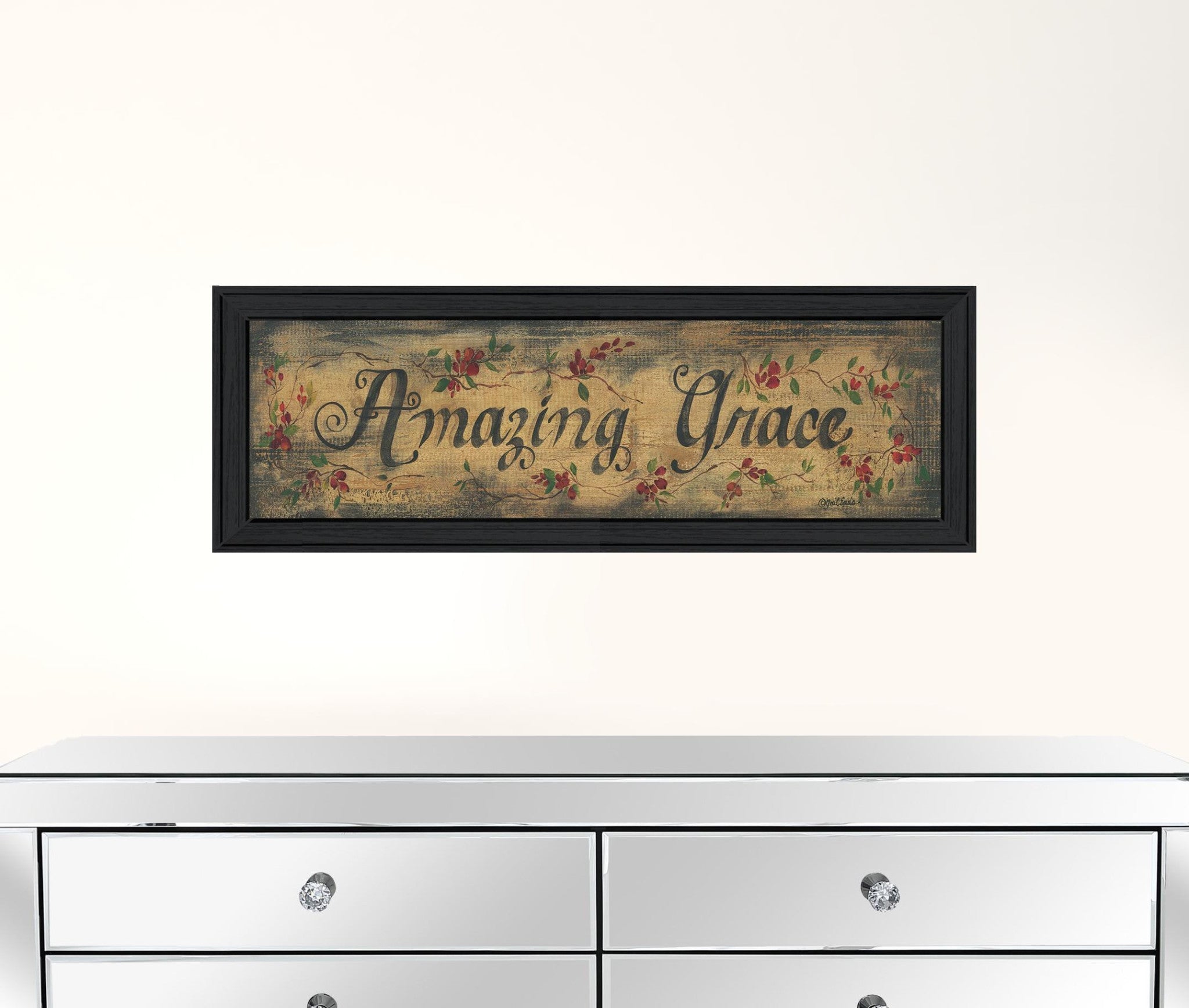 Amazing Grace Floral Black Framed Print Wall Art