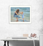 Playing In The Water White Framed Print Wall Art