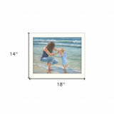 Playing In The Water White Framed Print Wall Art