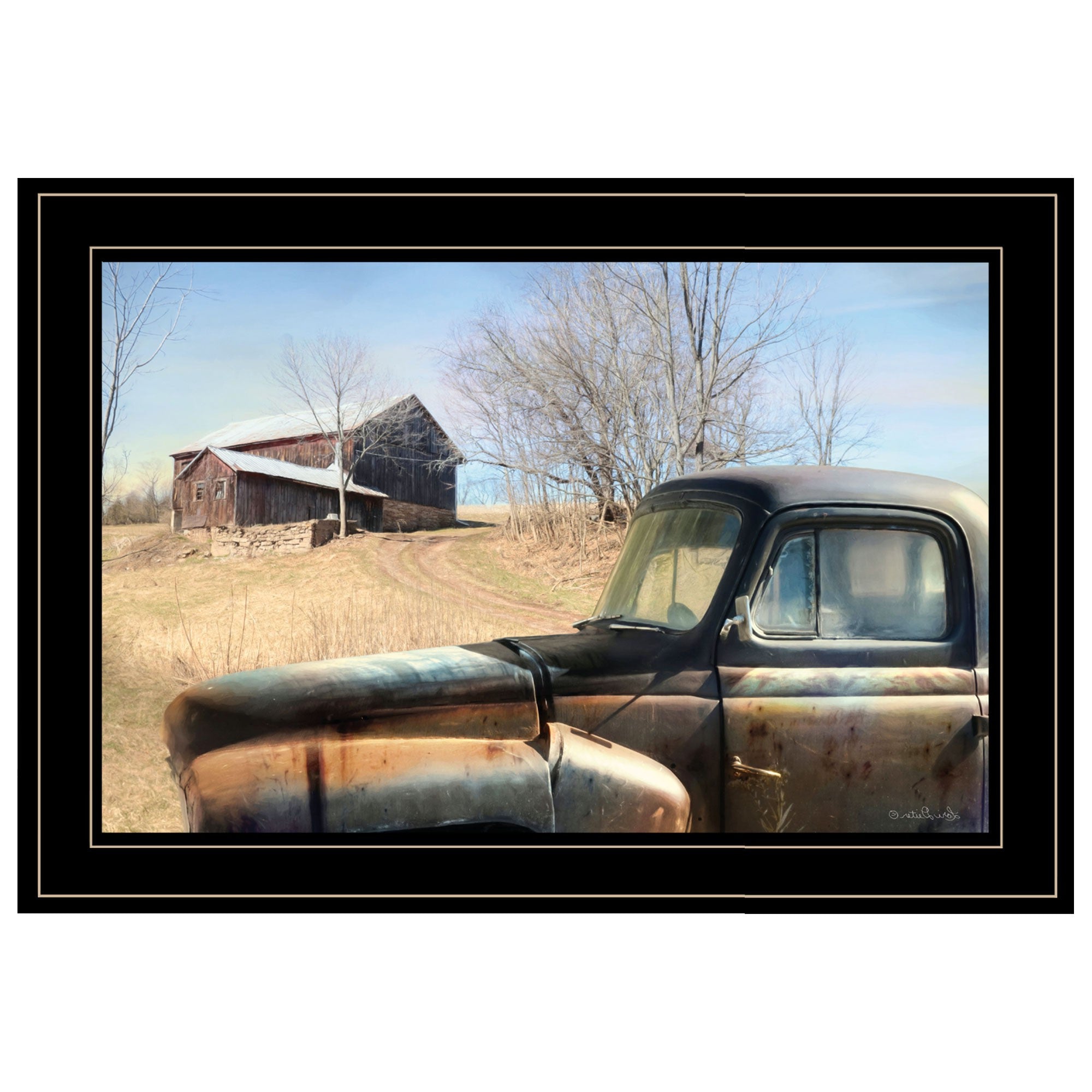 Vintage Farm Trucks 2 Black Framed Print Wall Art