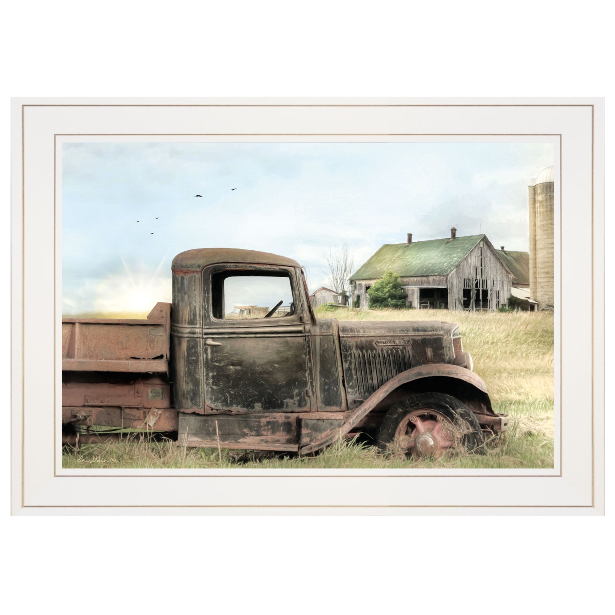 Vintage Farm Trucks I 1 White Framed Print Wall Art