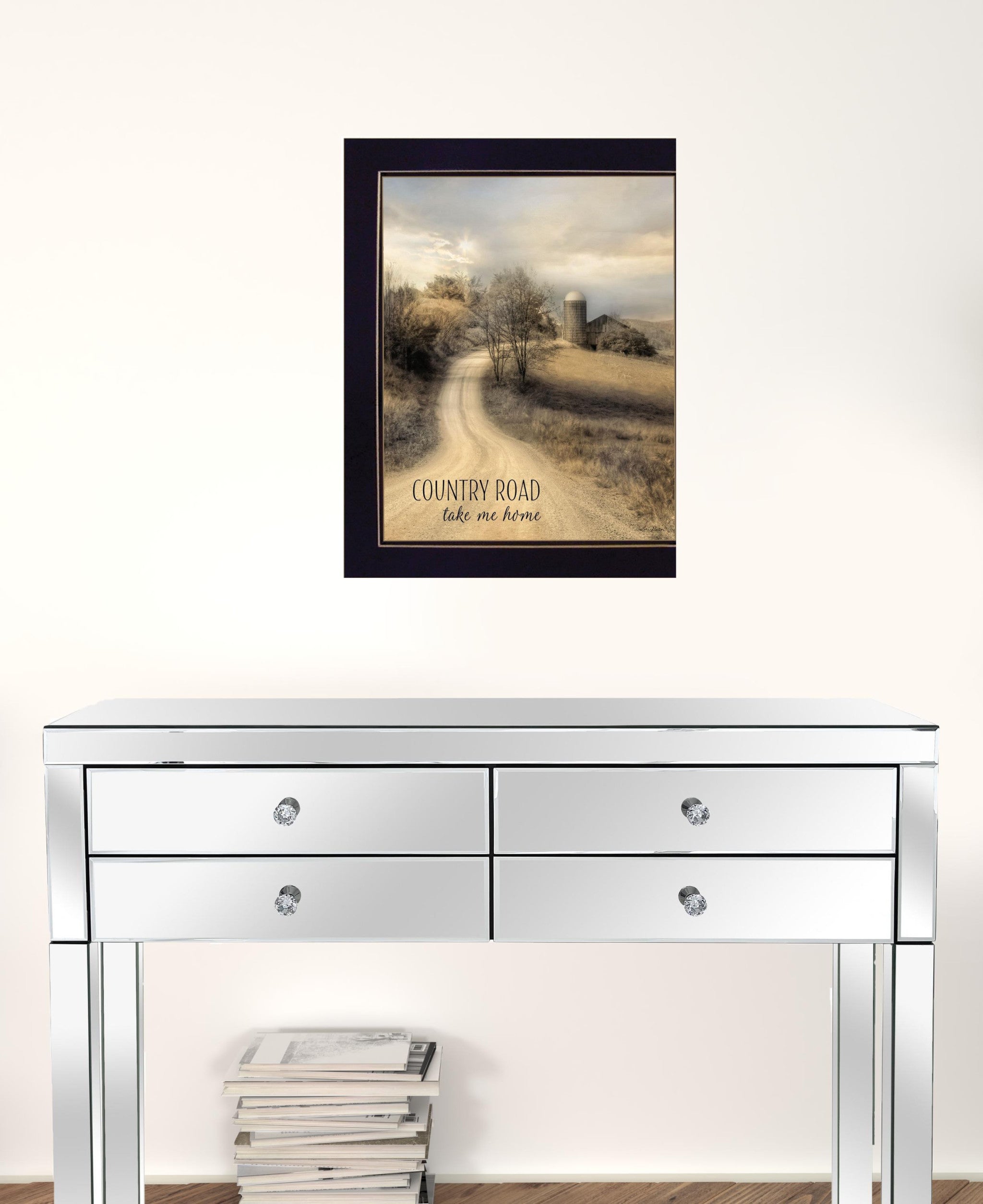 Country Road Take Me 2 Black Framed Print Wall Art