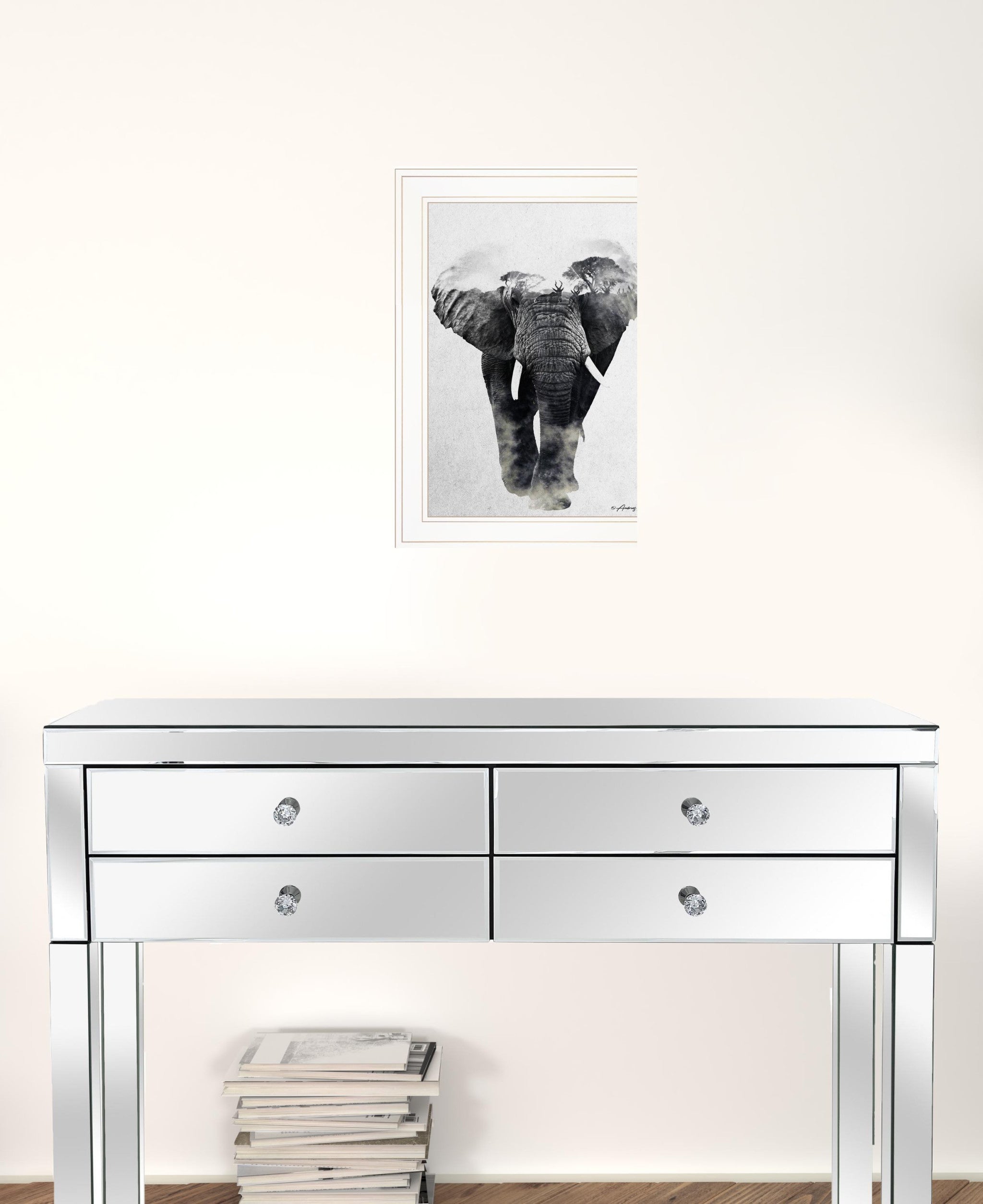 Elephant Walk 1 White Framed Print Wall Art