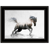 Running White Stallion 2 Black Framed Print Wall Art