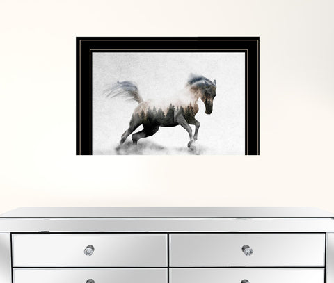 Running White Stallion 2 Black Framed Print Wall Art