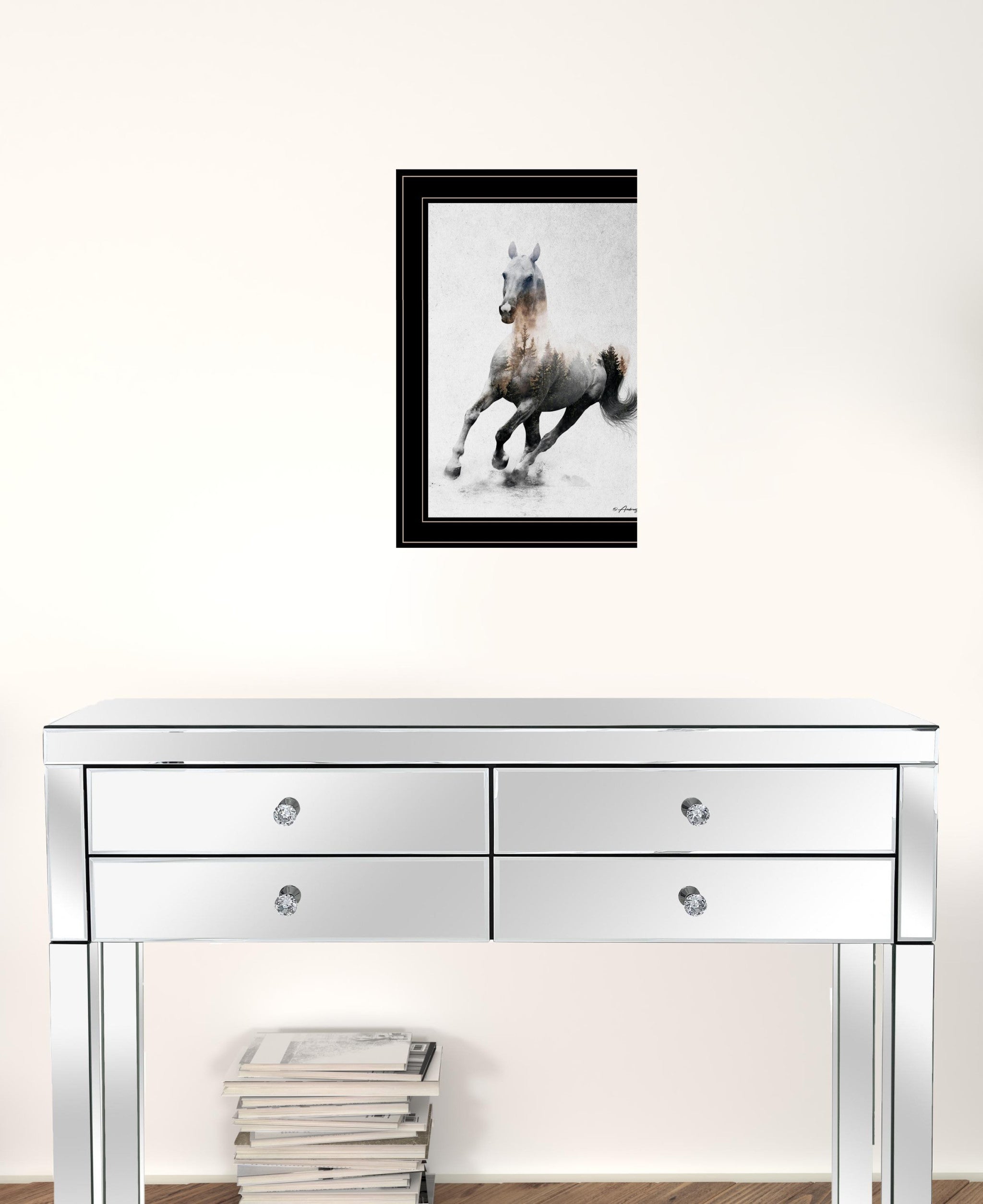 Galloping Stallion 2 Black Framed Print Wall Art