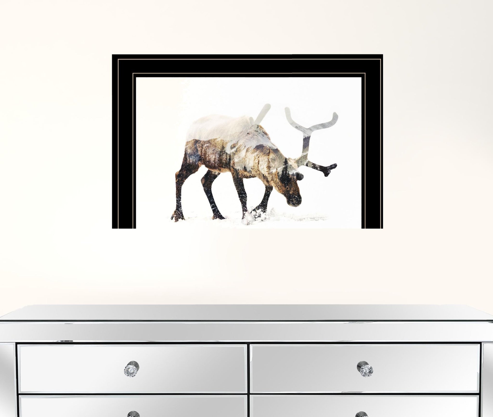 Arctic Reindeer 2 Black Framed Print Wall Art