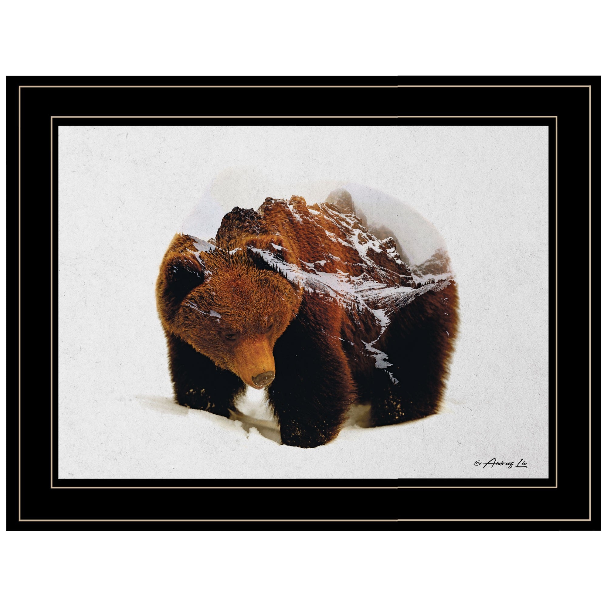 Bear In The Mountains 2 Black Framed Print Wall Art