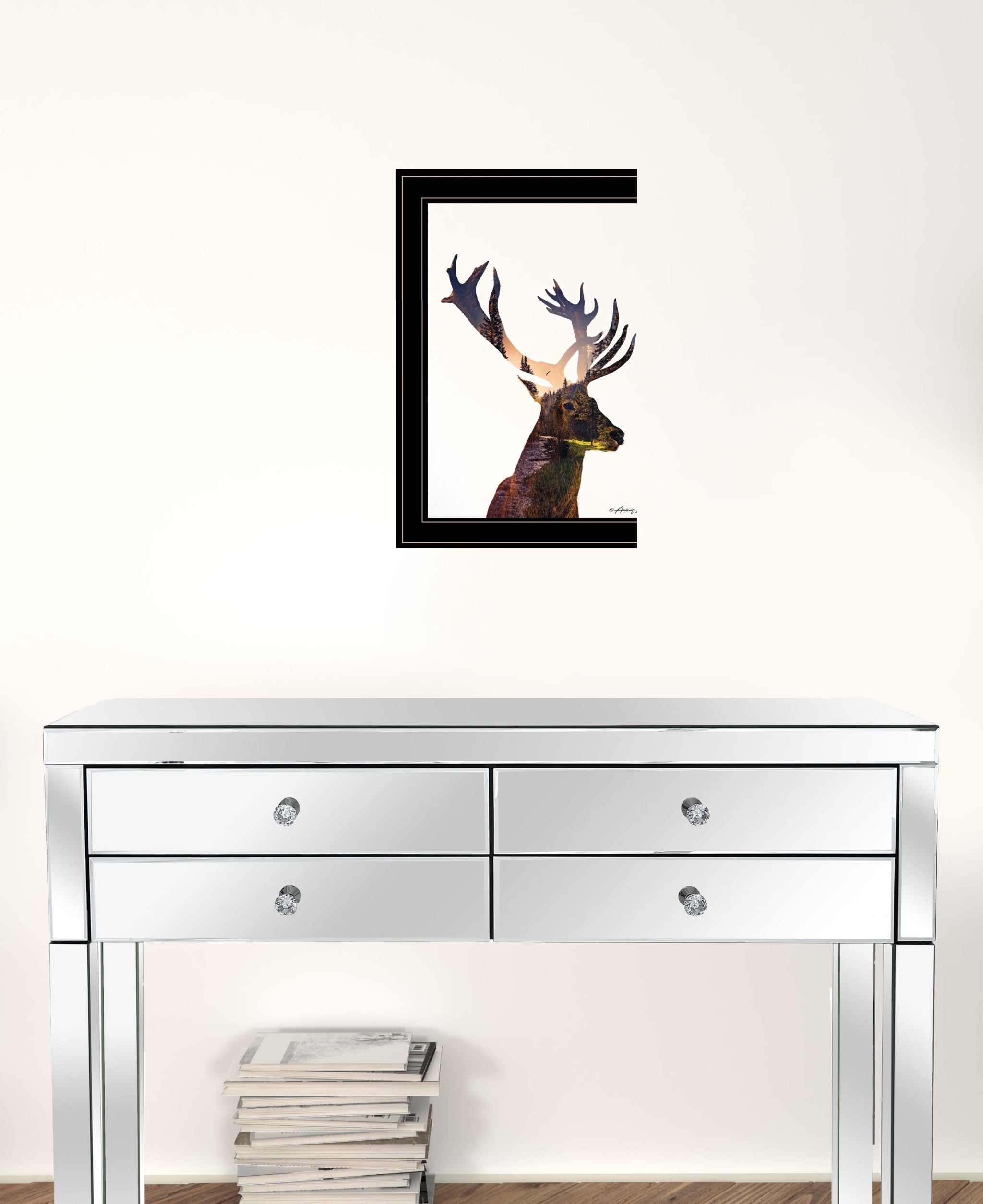 Deer In The Forest 2 Black Framed Print Wall Art