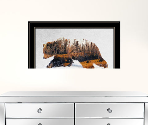 Traveling Bear 2 Black Framed Print Wall Art