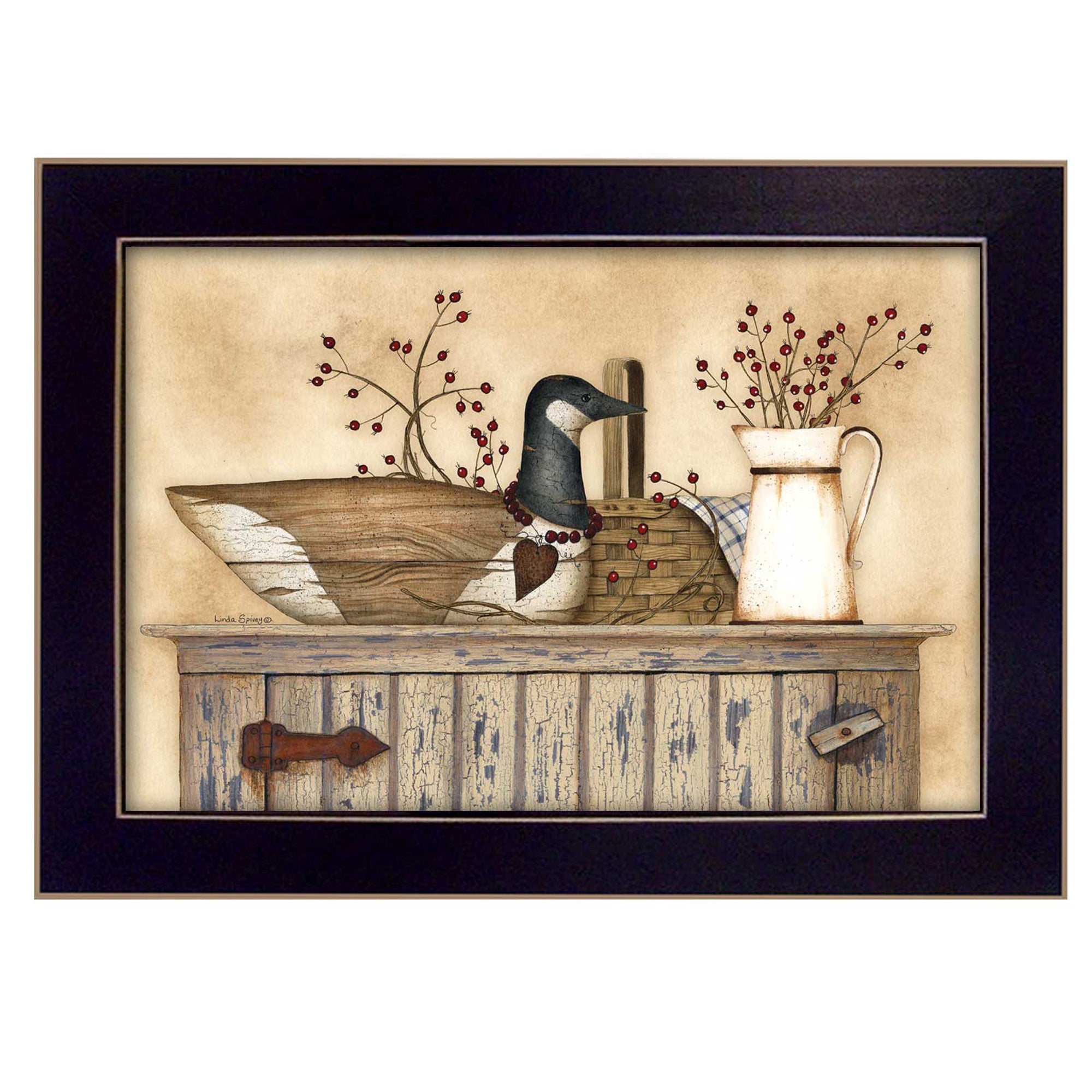 Duck And Berry Still Life Black Framed Print Wall Art