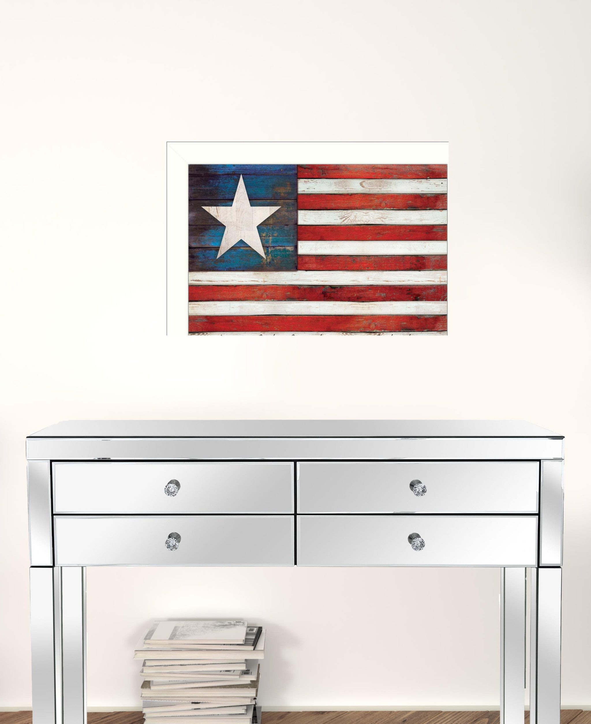 Land Of The Free White Framed Print Wall Art