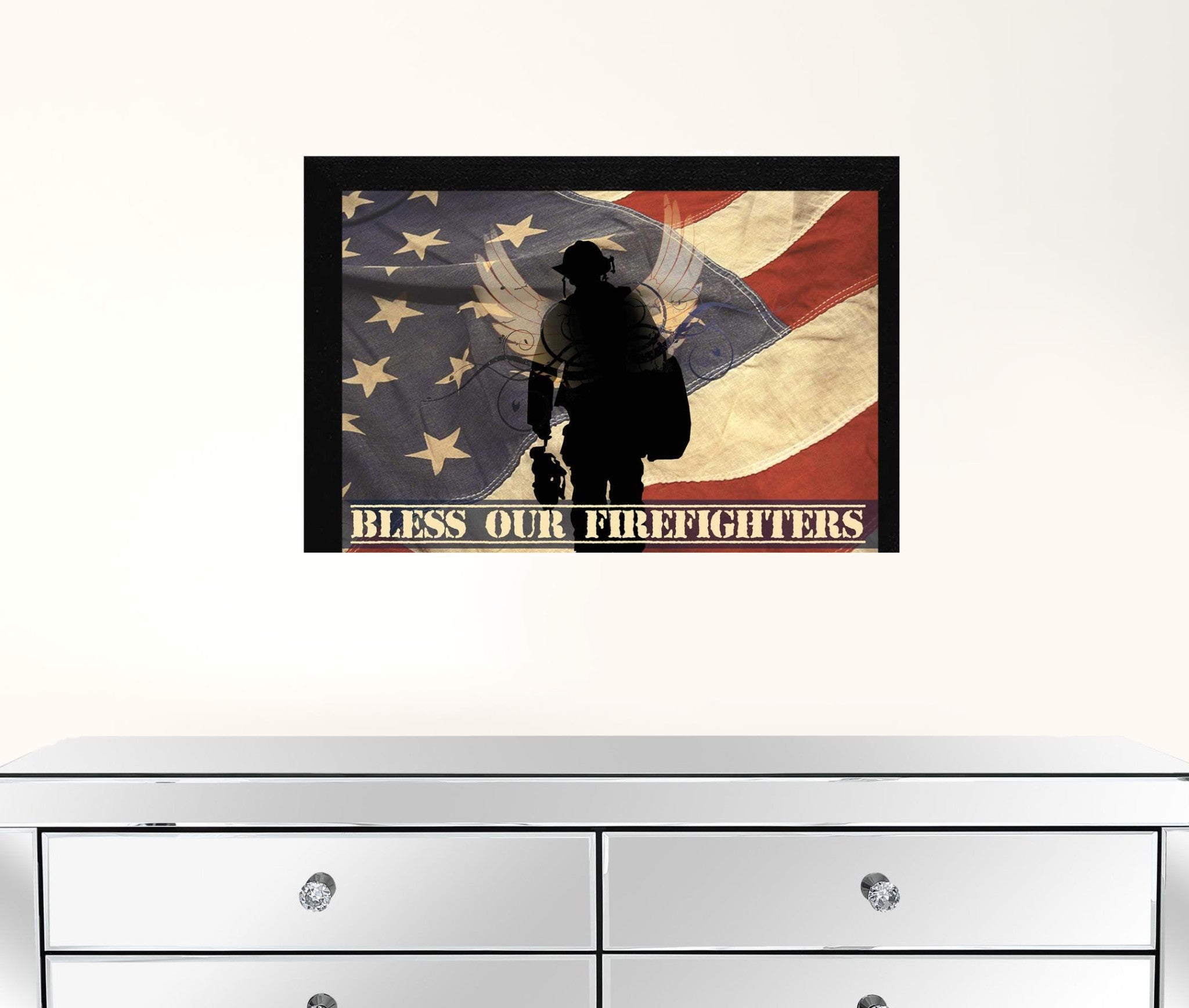 Bless Our Firefighters Black Framed Print Wall Art