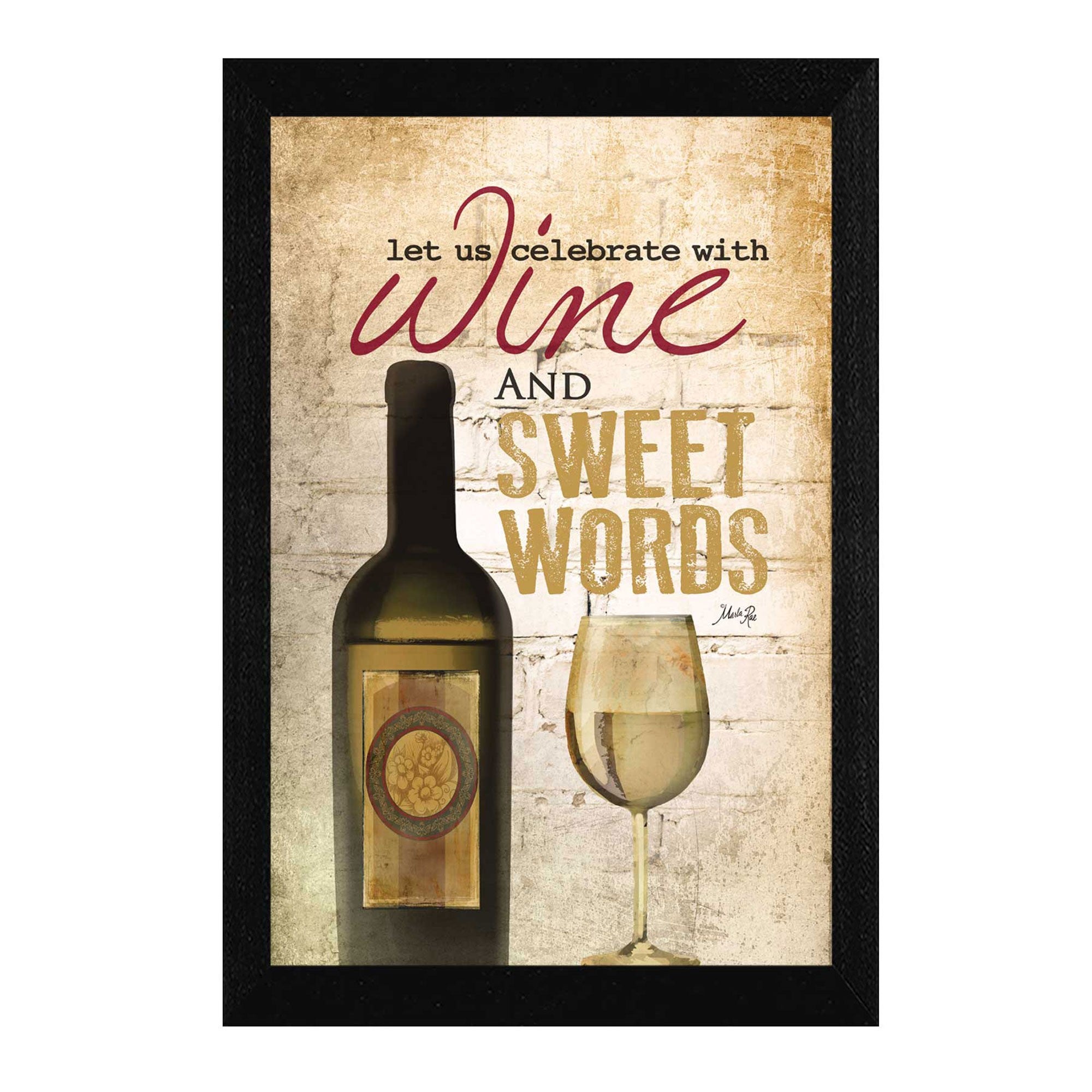 Wine And Sweet Words Black Framed Print Wall Art