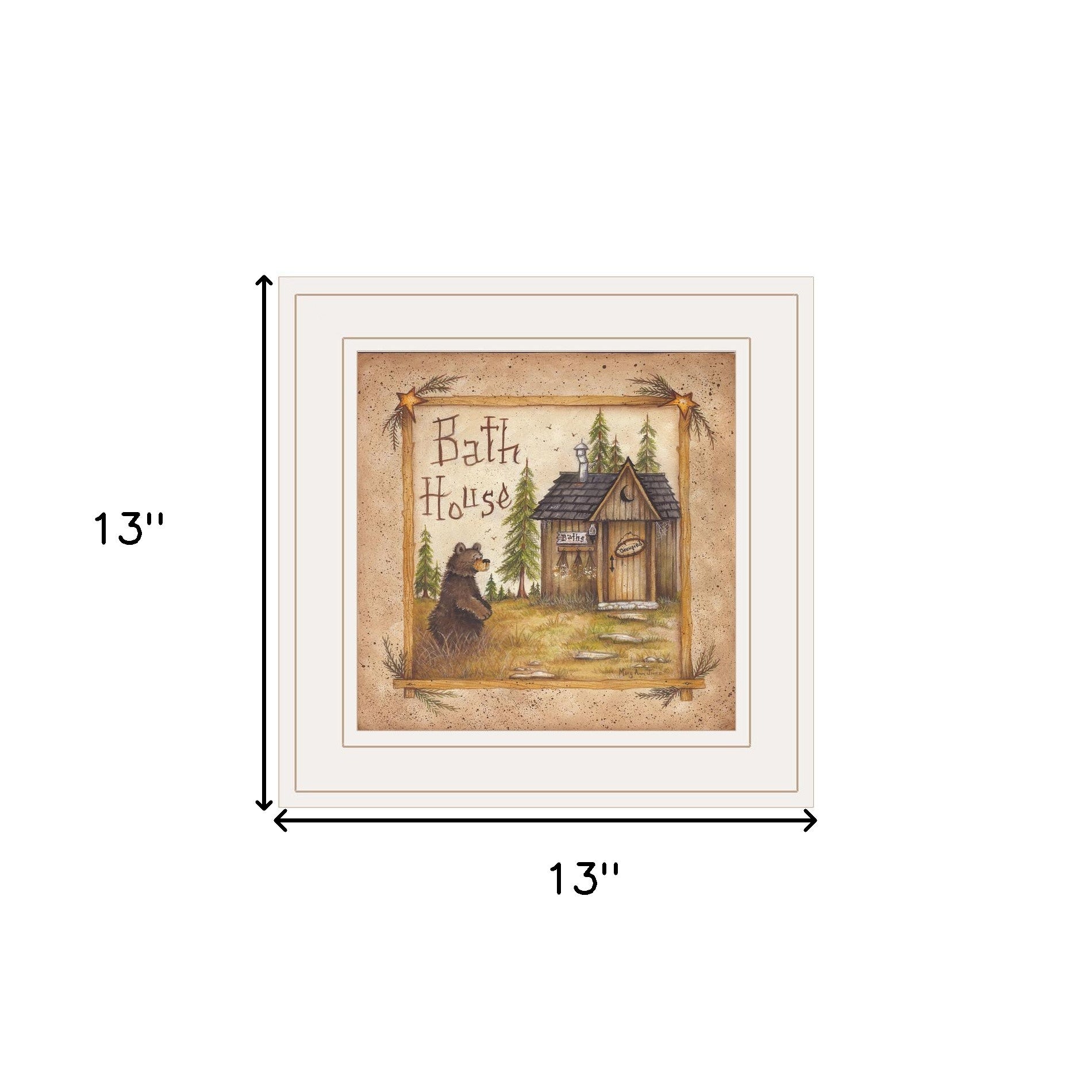 Bath House and Bear White Framed Print Bathroom Wall Art