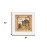 Bath House and Bear White Framed Print Bathroom Wall Art