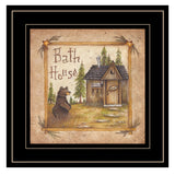 Bath House and Bear Black Framed Print Bathroom Wall Art