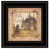 Bath House and Bear Black Framed Print Bathroom Wall Art