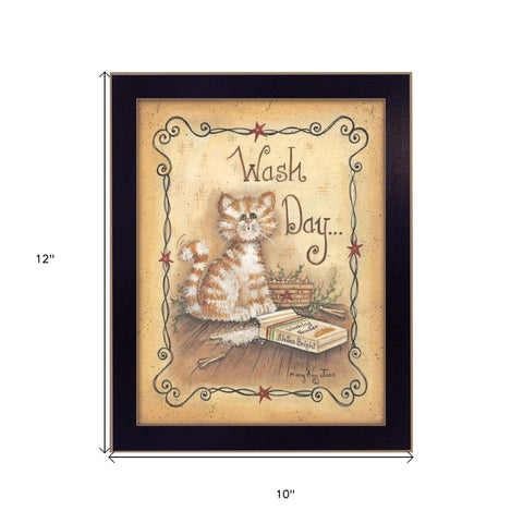 Wash Day Kitty Cat Black Framed Laundry Room Wall Art