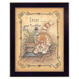 Iron Your Troubles Kitty Cat Black Framed Print Wall Art