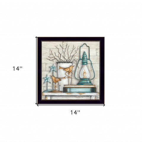 Lantern On Books 1 Black Framed Print Wall Art