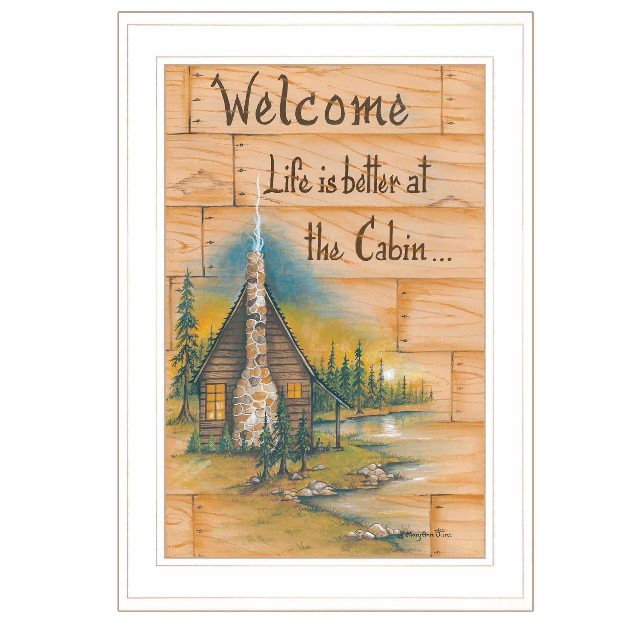 Life Is Better At The Cabin 1 White Framed Print Wall Art