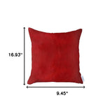 17" X 17" Red Solid Color Handmade Faux Leather Throw Pillow Cover