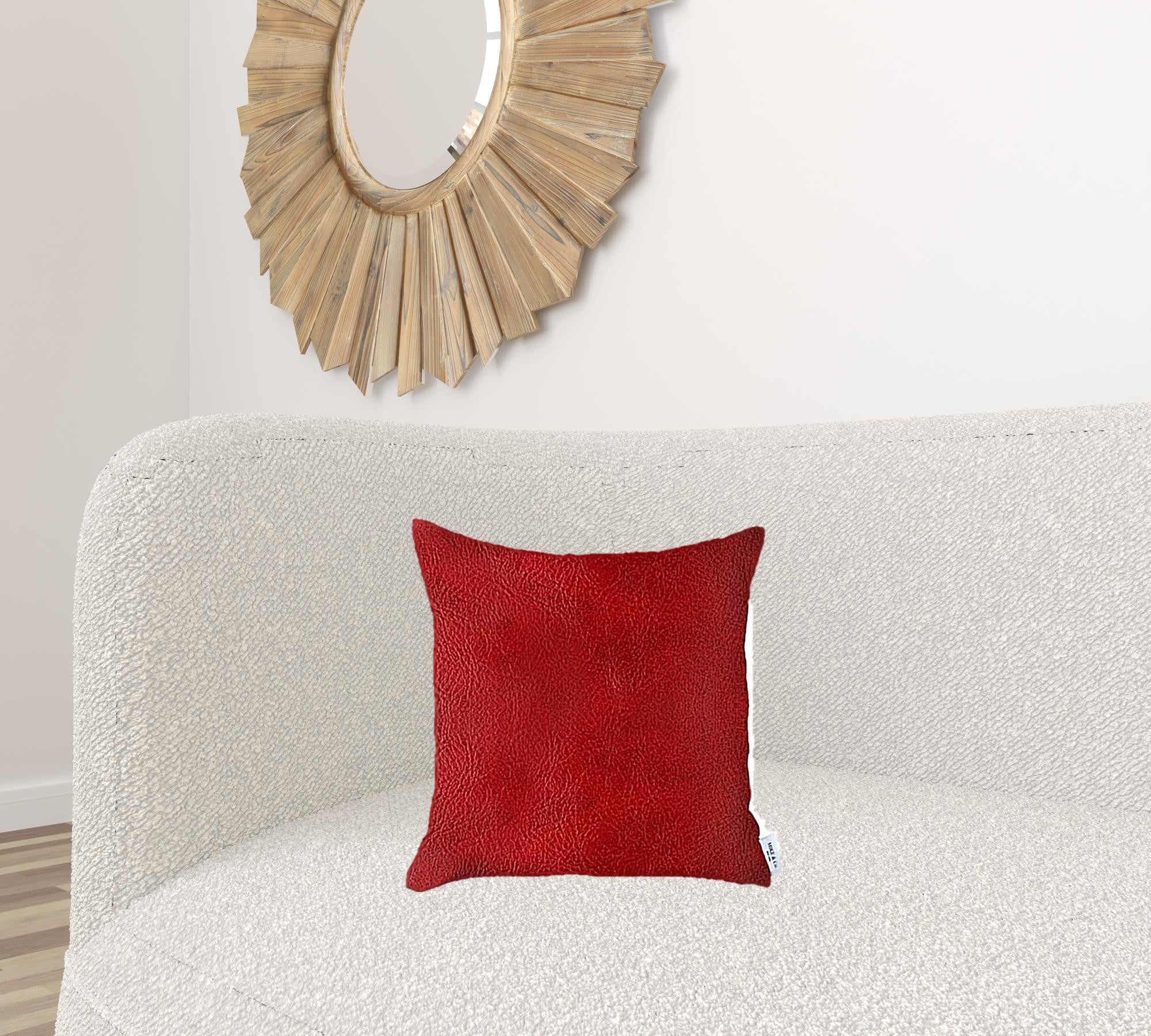 17" X 17" Red Solid Color Handmade Faux Leather Throw Pillow Cover