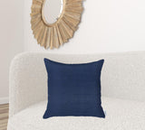 22" X 22" Navy Blue Solid Color Handmade Faux Leather Throw Pillow Cover