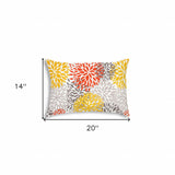 14" X 20" Gray And White Blown Seam Floral Lumbar Indoor Outdoor Pillow