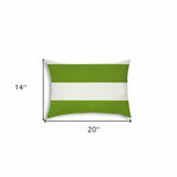 14" X 20" Green And Ivory Blown Seam Striped Lumbar Indoor Outdoor Pillow