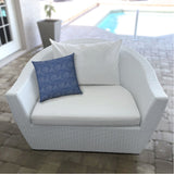 14" X 20" Blue And White Blown Seam Swirl Lumbar Indoor Outdoor Pillow